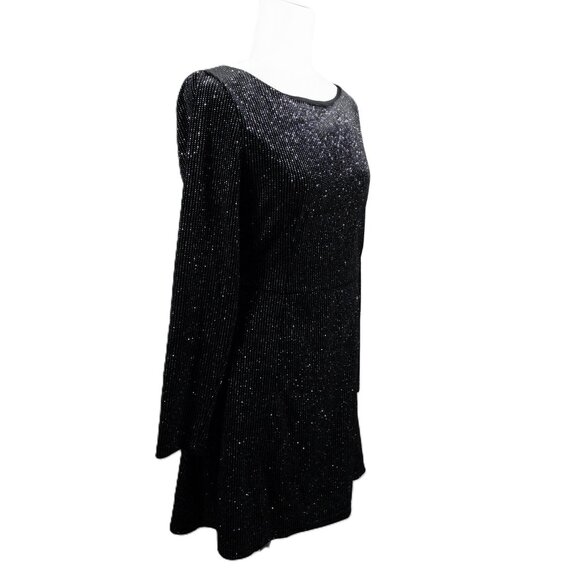 NWT Lulus Black Glitter Open-Back Long-Sleeve Mini Dress SZ L - Picture 6 of 12